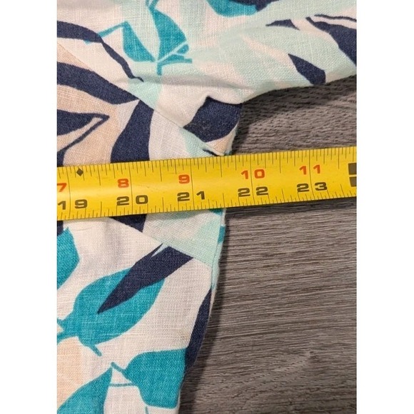 JM Collection Top Womens 16 Floral Print 100% Linen Button Up 3/4 Tie Sleeve - Picture 4 of 7